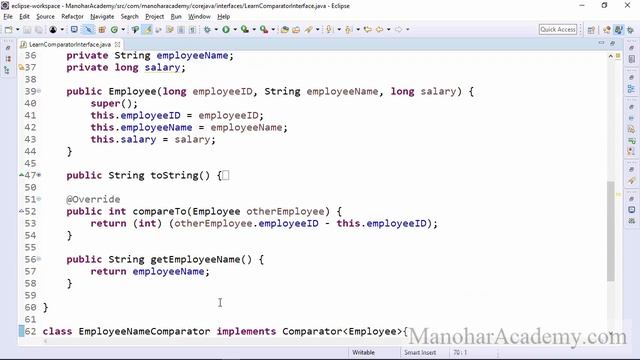 java comparator interface (manohar academy) смотреть онлайн