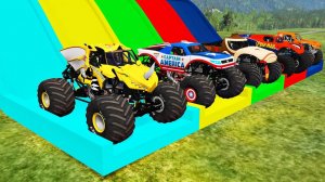 Большие грузовики-монстры против цветных горок
