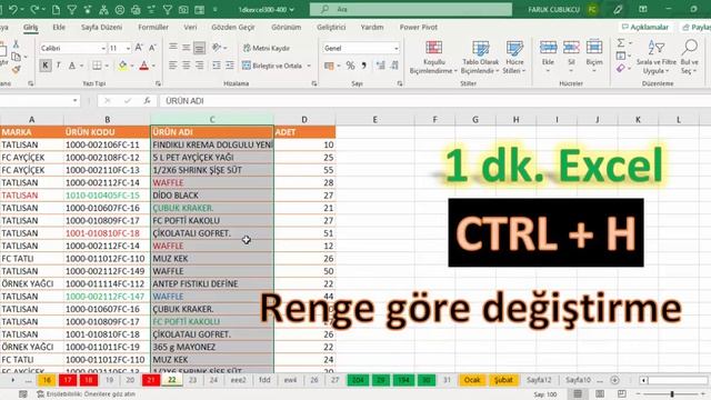 Excel 1 Dakika - Renge Göre Değiştirme - CTRL+H смотреть онлайн