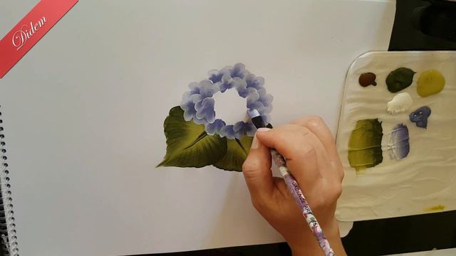One Stroke Mine Çiçeği ve Büyük Yaprak Hareketinden ORTANCA Çalışması (Hydrangea Flower) смотреть онлайн