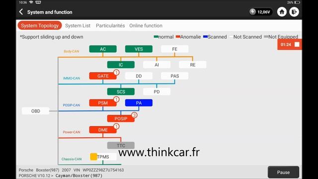 Lecture /effacement défauts et RAZ vidange sur Porsche Cayman 2007 avec Thinkcar Master смотреть онлайн