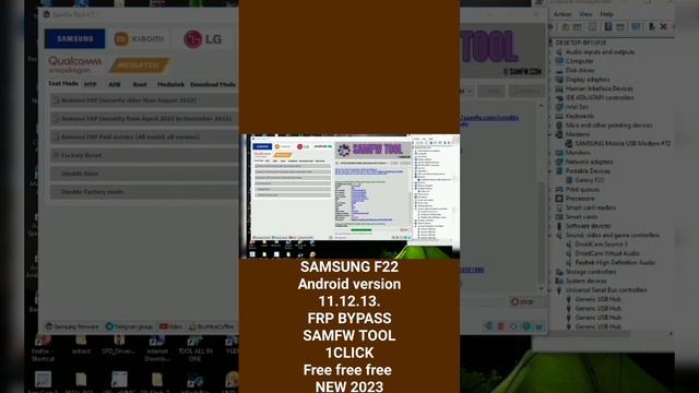 SAMSUNG F22 FRP Android version 11.12.13. FRP BYPASS BY SAMFW TOOL FREE ??? смотреть онлайн