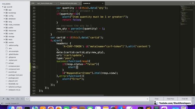 Laravel 9 Tutorial #103 | Shopping Cart (V) | Update Quantity of Cart Items via Ajax смотреть онлайн