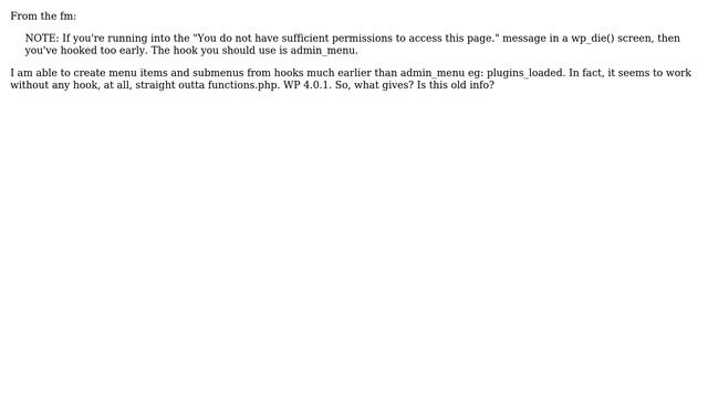 Wordpress: Neccessary to call add_submenu_page and add_menu_page from admin_menu hook? смотреть онлайн