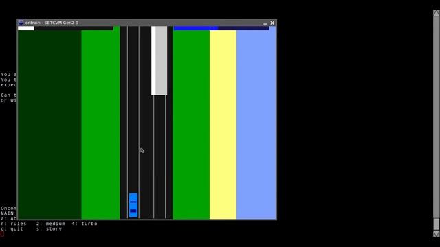 SBTCVM: Oncoming Trains V1.5: A Balnanced Ternary 2-track Dodge Game.