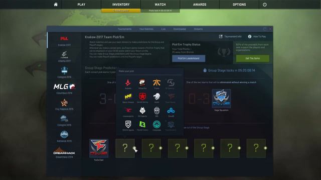 CS:GO PGL Major Krakow 2017 Team Pick'Em Challenge (Group Stage) Predictions