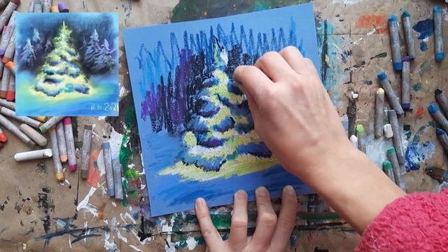 ЕЛЬ В ЛЕСУ |Рисуем свет?Сухая пастель смотреть онлайн