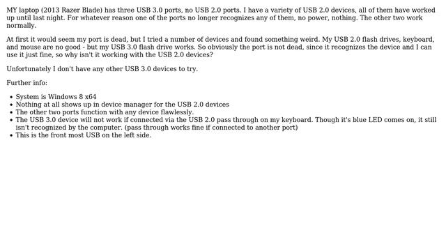 USB 3.0 port no longer recognizing USB 2.0 devices, seems to still work with USB 3.0 devices смотреть онлайн