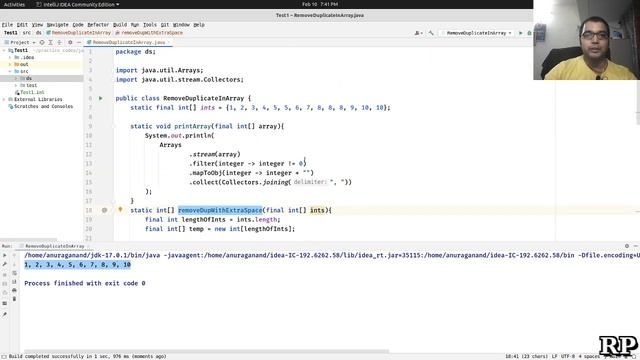 JAVA DATA STRUCTURE ARRAY : Remove duplicate elements from a sorted array, with/out extra space смотреть онлайн