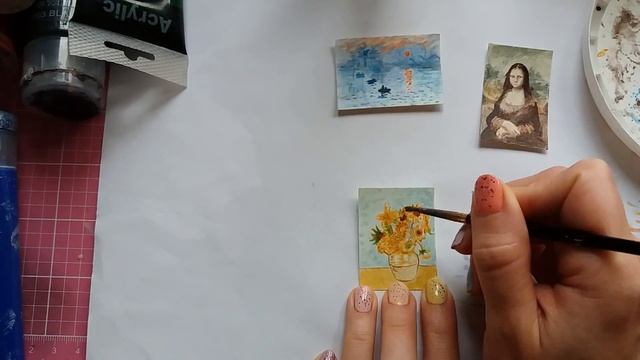 DIY Famous Paintings in Miniature - Art Reproductions (Van Gogh, da Vinci, Monet). Pintura-Tutorial смотреть онлайн