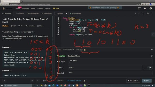 LeetCode 1461. Check If a String Contains All Binary Codes of Size K смотреть онлайн