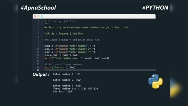 Python Program To find Sum of three number смотреть онлайн
