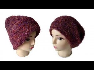 Шапочка спицами из буклированной пряжи #ЛюдмилаТен
