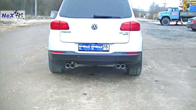 NEX® VW Tiguan / Skoda Kodiaq. ЭКСКЛЮЗИВ! Глушитель раздвоенный & 4 насадки Ø 76 мм. Вариант 1