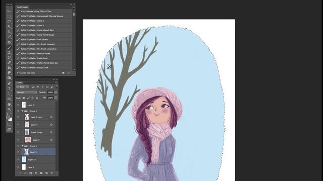 Photoshop digital illustration timelapse | winter walks смотреть онлайн