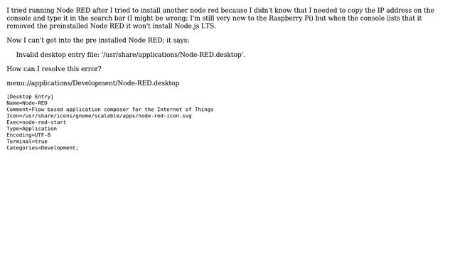 Can't run Node RED "Invalid desktop entry file: '/usr/share/applications/Node-RED.desktop'" смотреть онлайн