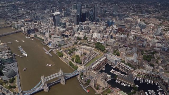 London Bridge and City Aerial Drone - - Copyright Free Stock Footage Video Clip смотреть онлайн