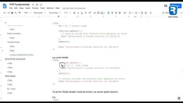 PHP Variable Scope смотреть онлайн