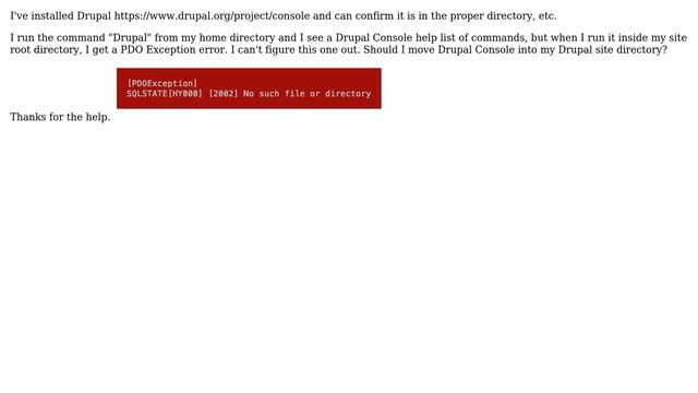 Why am I getting a PDO Exception error when I try to run Drupal Console inside the root directory? смотреть онлайн