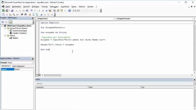EXCEL VBA Die wichtigsten Befehle #18 - InputBox (gestalten, Eingaben verwenden & Datentypen) смотреть онлайн