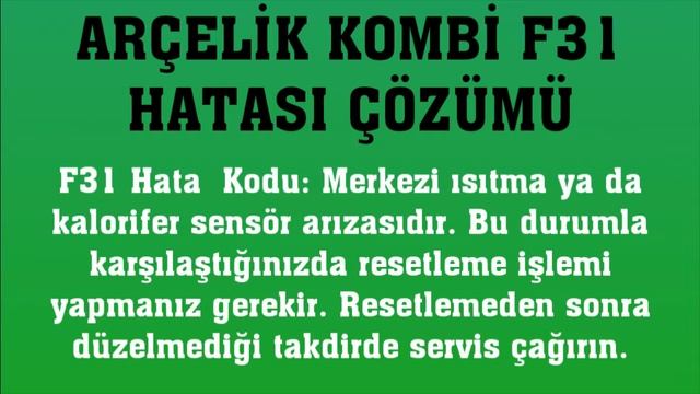 Arçelik Kombi F31 Hatası Nasıl Giderilir? смотреть онлайн