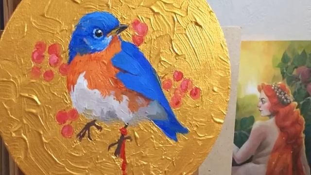 Рисование птицы акрилом на холсте в технике импасто | Impasto acrylic canvas painting of Bluebird смотреть онлайн