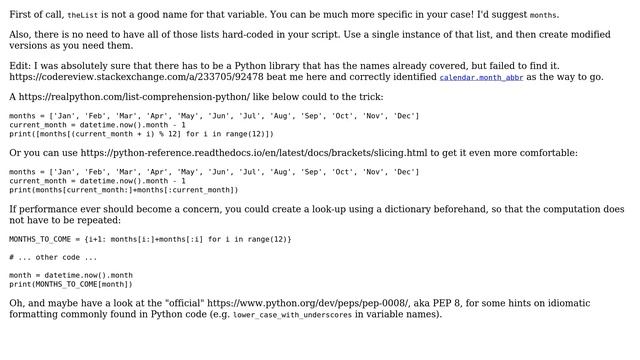 Code Review: Python Code for List of Month Names starting with current month (6 Solutions!!) смотреть онлайн