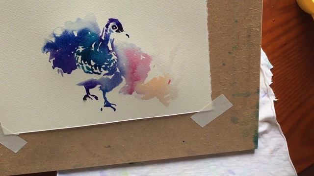 Акварель, вольная техника. Павлин / watercolor peacock in free technique смотреть онлайн