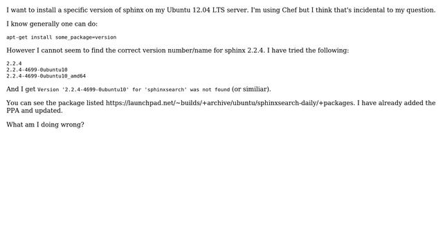 DevOps & SysAdmins: How to install specific version of sphinx via apt-get on Ubuntu precise? смотреть онлайн
