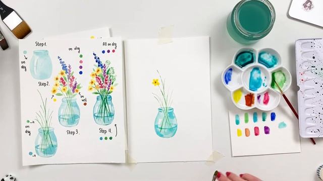 Easy Watercolor Bouquet Tutorial | Wildflower Bouquet | With Anna Koliadych смотреть онлайн