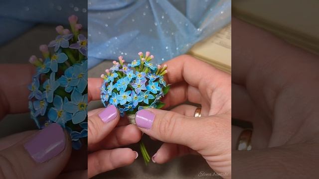 Брошь Незабудки из полимерной глины Forget-me-not brooch made of polymer clay cold porcelain смотреть онлайн