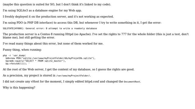 DevOps & SysAdmins: SQLSTATE[HY000]: General error: 8 attempt to write a readonly database смотреть онлайн