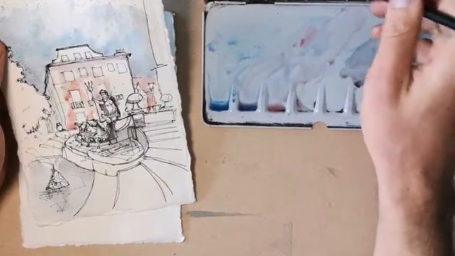 Urban Sketching Tutorial - Breaking down a complex scene - Full length - Neptune's Fountain смотреть онлайн