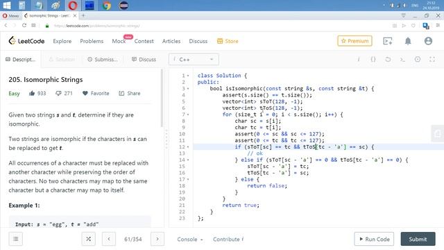 Разбор задачи 205 leetcode.com Isomorphic Strings. Решение на C++ смотреть онлайн