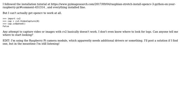 Raspberry Pi: OpenCV VideoCapture.isOpened() always returns False? смотреть онлайн