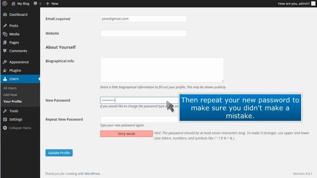 How to change your password in WordPress смотреть онлайн