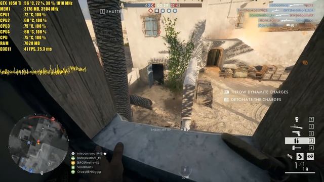 Battlefield 1 : GTX 1050TI 4GB + i5 4590 смотреть онлайн