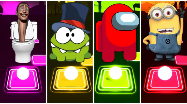 Skibidi Toilet ? Om Nom ? Among Us ? Minions. ? Кто победит? Tiles Hop EDM Rush Coffin Dance