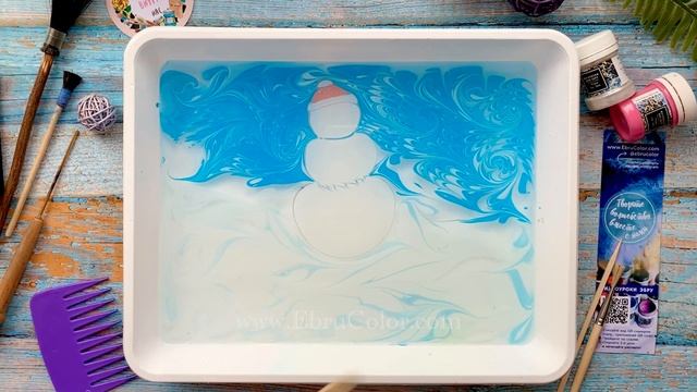 Рисуем на воде в технике Эбру- снеговика