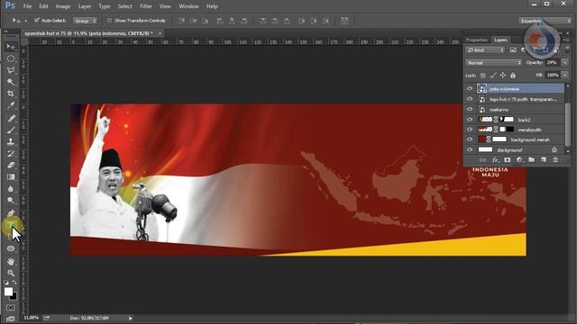 cara membuat spanduk banner hut ri 75 - photoshop смотреть онлайн