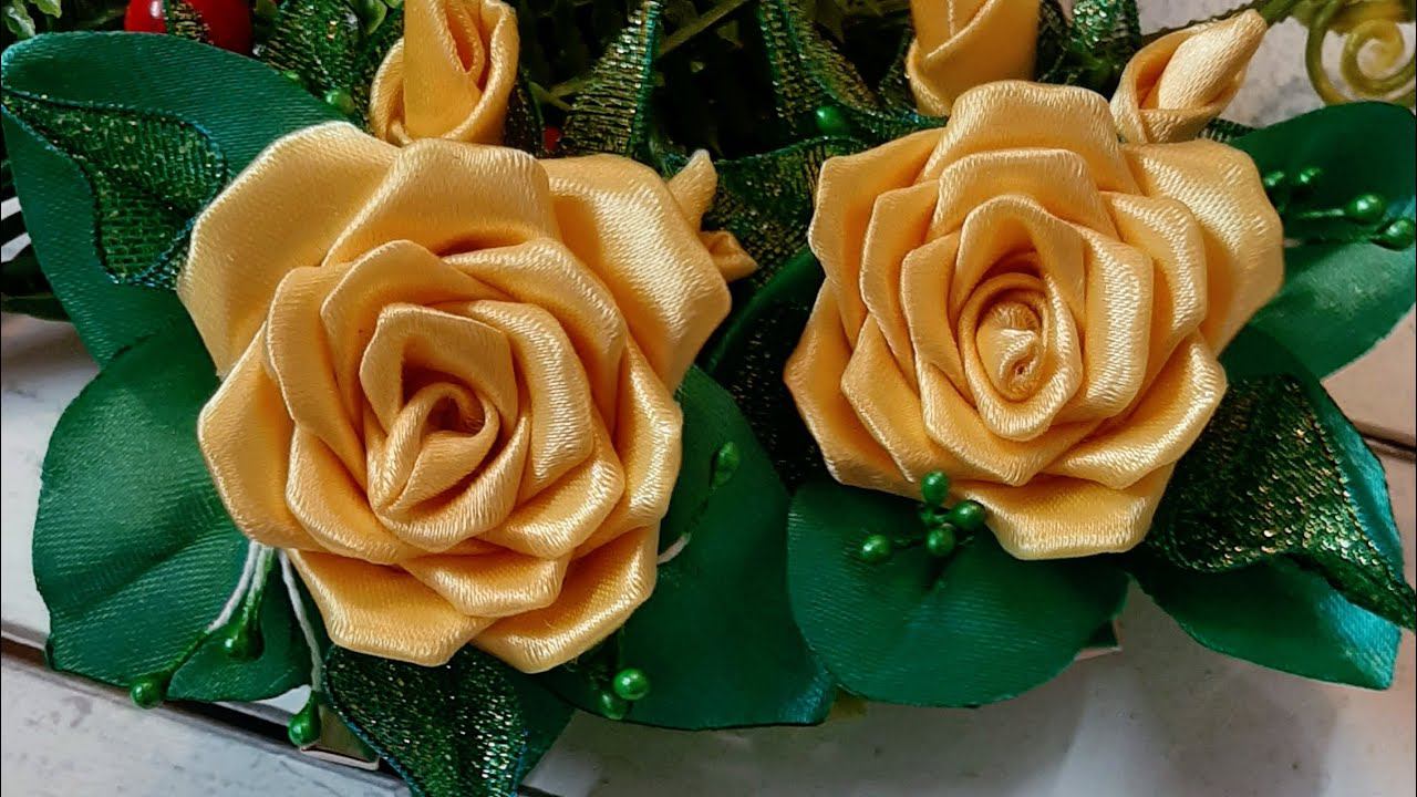 МК. Оригинальные бантики-розочка на заколке из атласной ленты шириной 5 см.