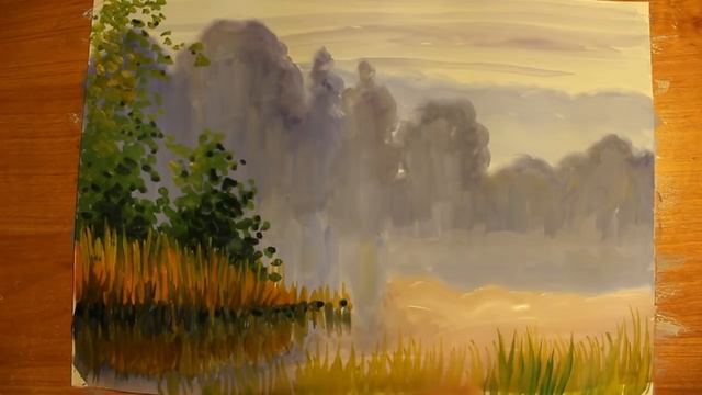 Как нарисовать пейзаж гуашью/рисуем пейзаж с лодкой смотреть онлайн