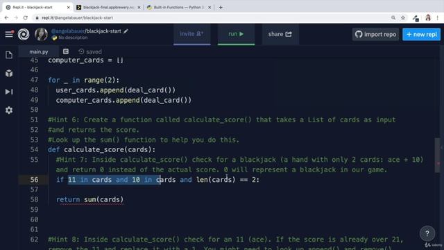 Day 11 - The Blackjack Capstone Project - 4 Hint 6-8 Solution Walkthrough смотреть онлайн