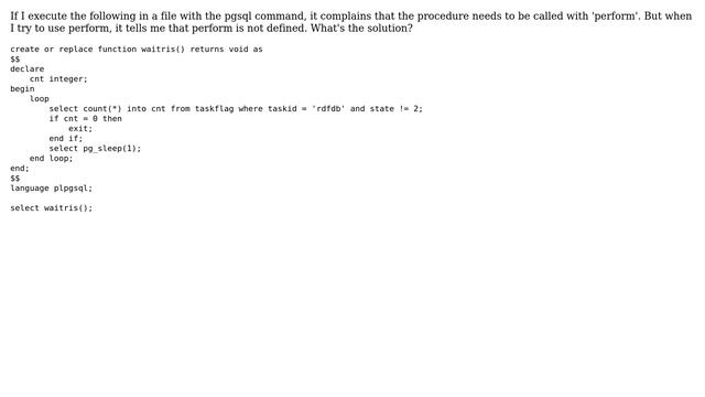 How do I execute a void-returning procedure in pgsql 9.1? смотреть онлайн