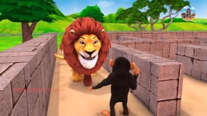 Giant Gorilla Vs Funny monkey Vs Giant Lion Escape From Pc Maze Game | Monkey Collecting Watermelon