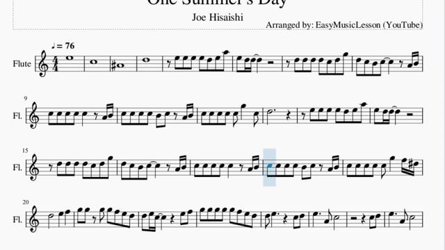 Flute Sheet Music: How to play One Summer's Day by Joe Hisaishi смотреть онлайн