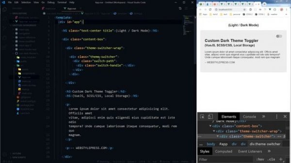 Custom Dark/Light Theme Toggle | VueJS Dark Theme Switch Tutorial for Beginners