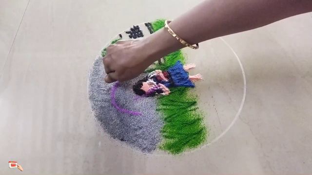 Monsoon 🌧 season rangoli design | Poster rangoli design | School girl holding umbrella☔ and books 📚 смотреть онлайн