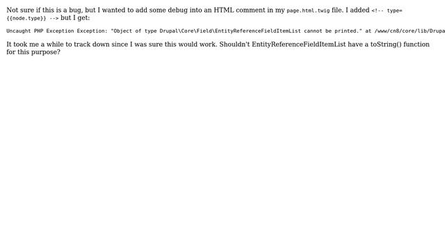 Drupal: Output node.type in page.html.twig gives "EntityReferenceFieldItemList cannot be printed" смотреть онлайн