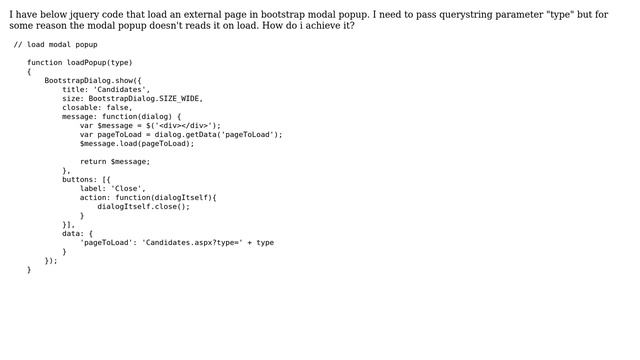 Read Querystring parameter inside bootstrap modal popup смотреть онлайн